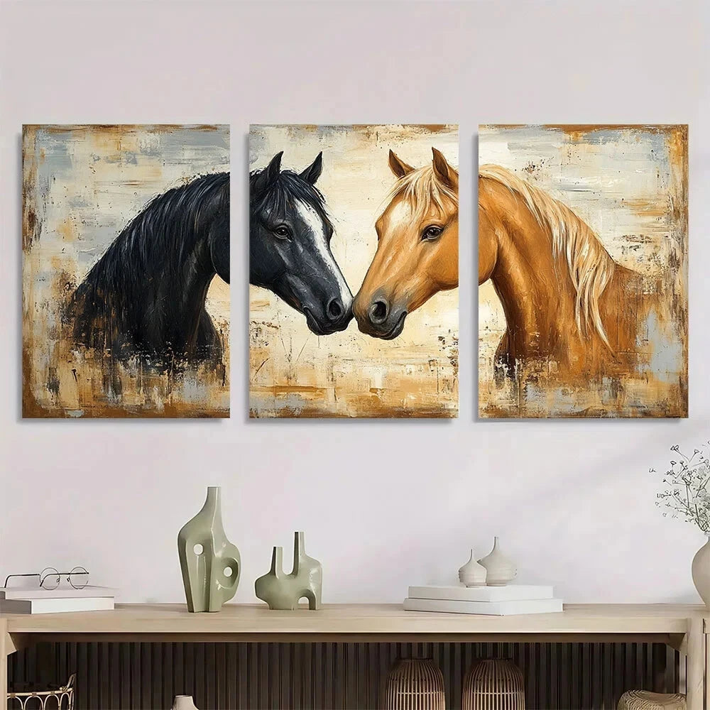 3pcs Black Bay and Brown Rustic Horses Metal Print Ready to Hang Art