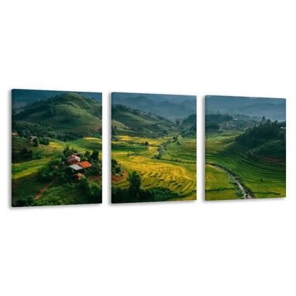 3pcs Vietnamese Moc Chau Mountains Landscape Wall Art Set Canvas Framed 50x70cm - High Quality Print 100% Australian Made Wall Canvas Ready to Hang