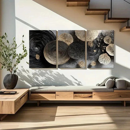 3pcs Golden Black & White Geometric Design Metal Print Ready to Hang Art