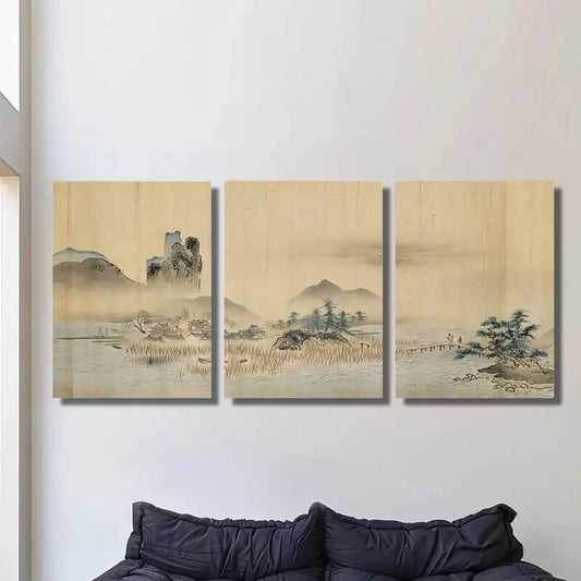 3pcs Ukiyo-e vintage Japanese landscape Metal Print Ready to Hang Art