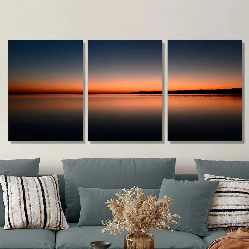 3pcs Sunset photography on the sea Metal Print Ready to Hang Art