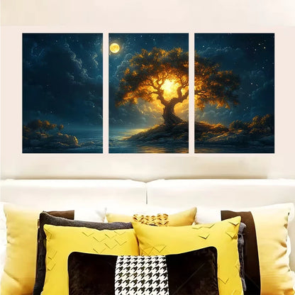 3pcs Moonlit Nature Mystical Tree Metal Print Ready to Hang Art