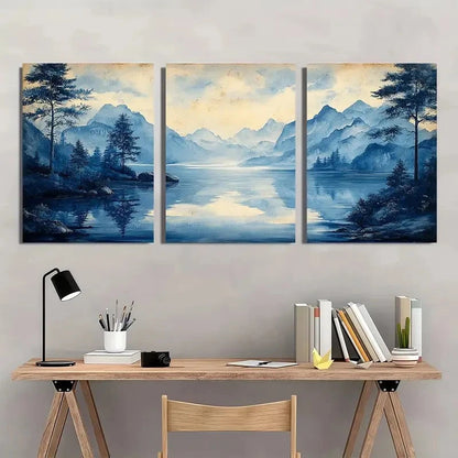 3pcs Vintage Serene Valley & Mountain Landscape Metal Print Ready to Hang Art