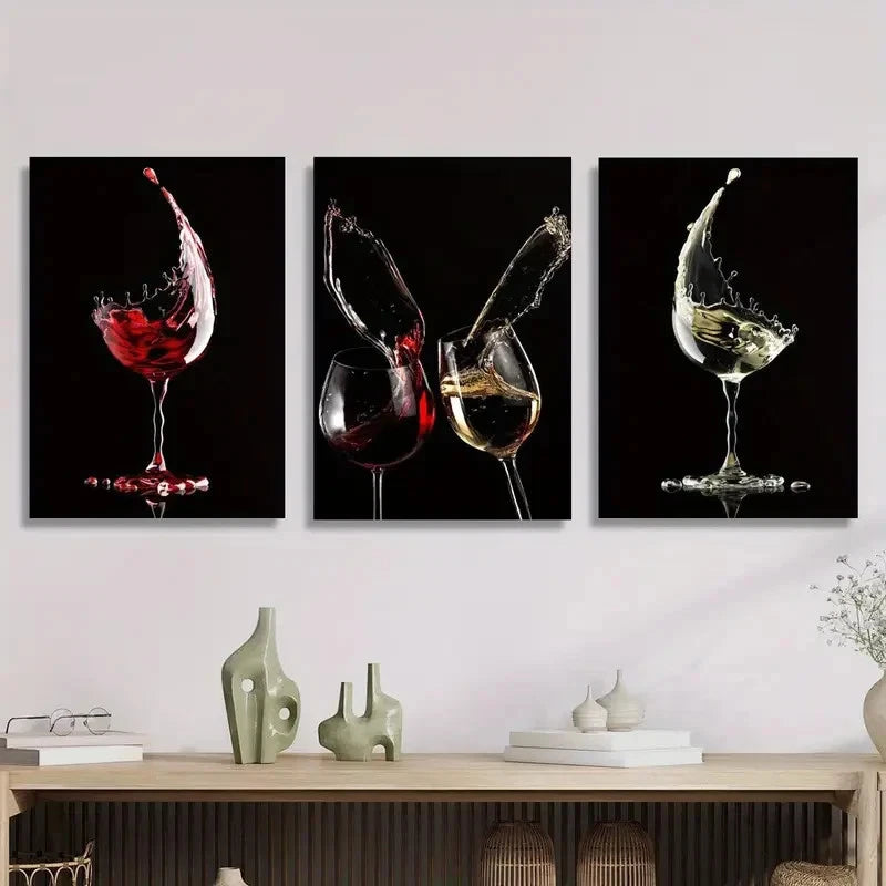 3pcs Artworks Featuring Wine Minimalist Metal Print Ready to Hang Art