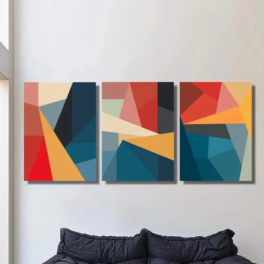 3pcs Geometric Abstract Design and Vibrant Color Metal Print Ready to Hang Art
