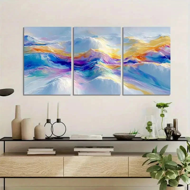 3pcs Colorful Clouds Abstract Painting Modern Art Metal Print Ready to Hang Art
