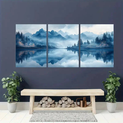 3pcs Serene Landscape Blue & Golden Hues Metal Print Ready to Hang Art