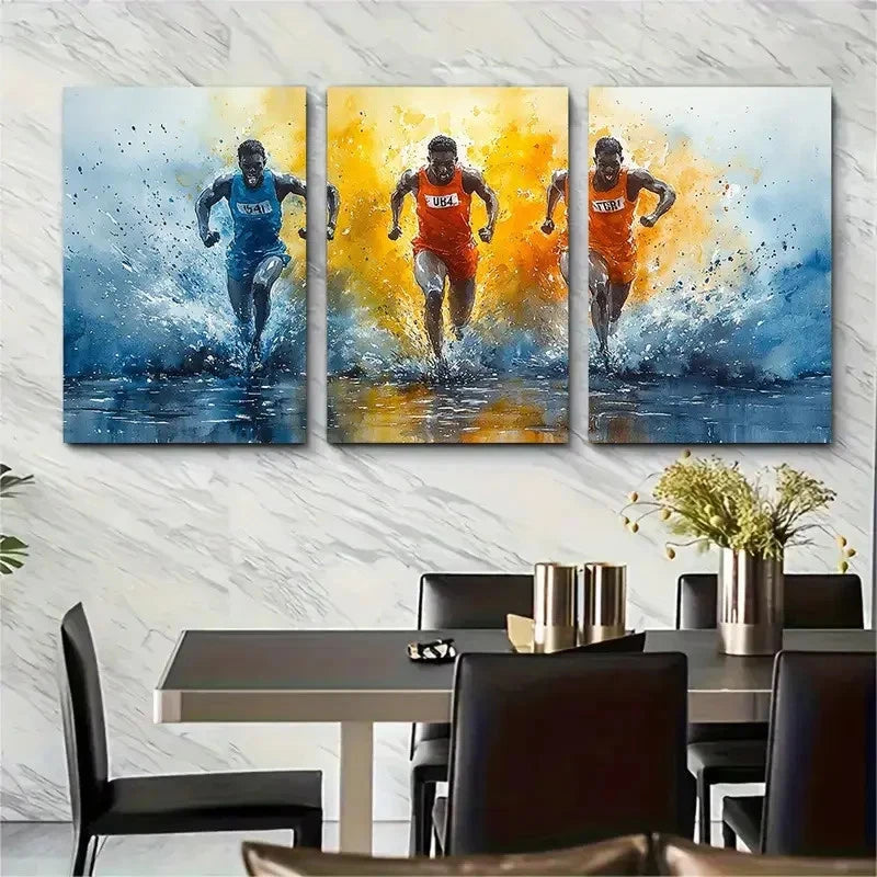 3pcs Vivid Sprinter Victory MEN Wall Art Set Canvas Framed 60x90cm - High Quality Print 100% Australian Made Wall Canvas Ready to Hang