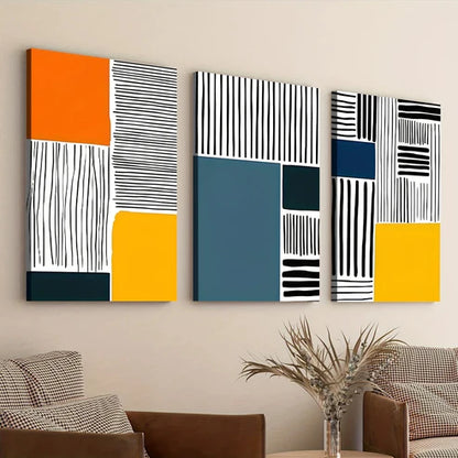 3pcs Abstract Modern Style Elegant Black Blocks Art Set Canvas Unframed - High Quality Print 100% Australian Made Wall Canvas