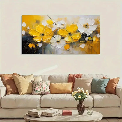 Abstract Yellow Flower wall canvas office home room framed 120x60cm - Bella Home Decor