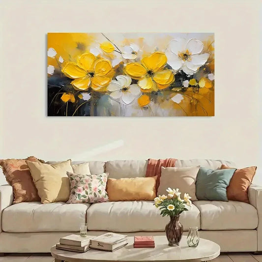 Abstract Yellow Flower wall canvas office home room framed 120x60cm - Bella Home Decor