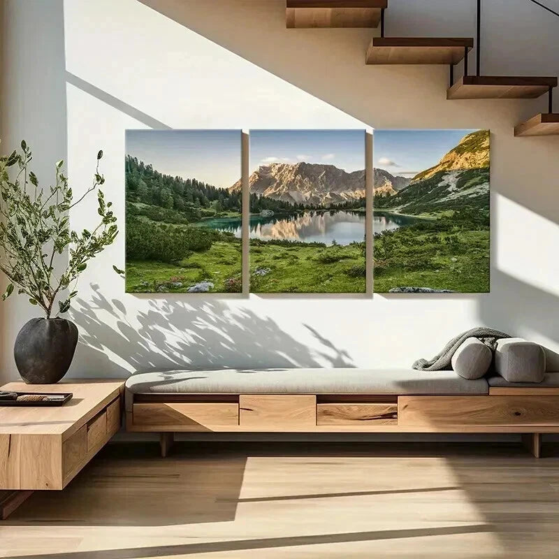 3pcs Mountains Lake Forest Modern Landscape Wall Art Set Canvas Framed 60x90cm - High Quality Print 100% Australian Made Wall Canvas Ready to Hang