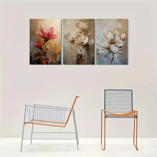 3pcs Abstract Flower Paintings Botanical Wall Art Set Canvas Framed 60x90cm - High Quality Print 100% Australian Made Wall Canvas Ready to Hang