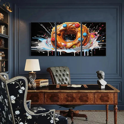 3pcs Creative Donut Art Colorful Splash Abstract Metal Print Ready to Hang Art