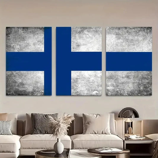 3pcs Finland Flag Grunge Effect Metal Print Ready to Hang Art