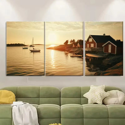 3pcs Sun Over The Archipelago Sea Metal Print Ready to Hang Art