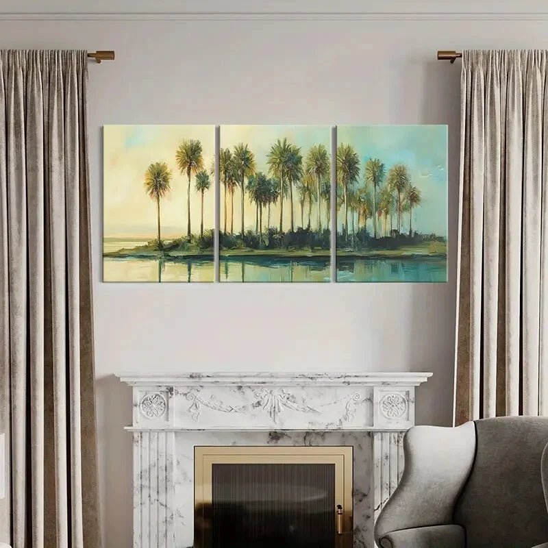 3pcs Palm Trees Coastal Landscape Abstract Art Metal Print Ready to Hang Art