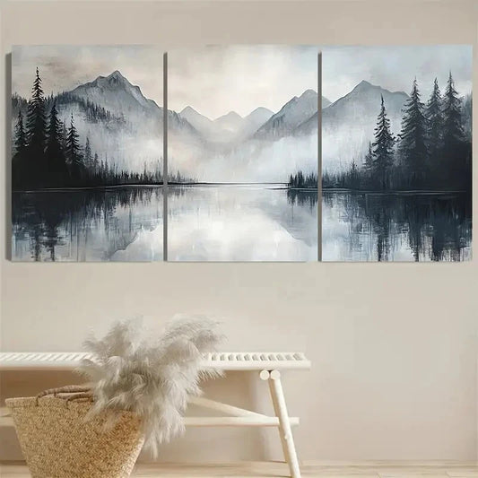 3pcs Serene Mountain Lake Tranquil Landscape Metal Print Ready to Hang Art