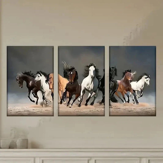 3pcs a Group of Horses Running in The SandA Metal Print Ready to Hang Art