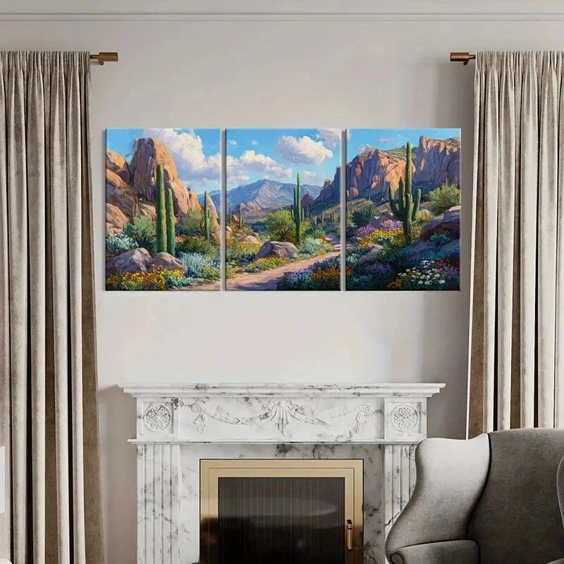 3pcs Desert Landscape Cactus Mountains Metal Print Ready to Hang Art