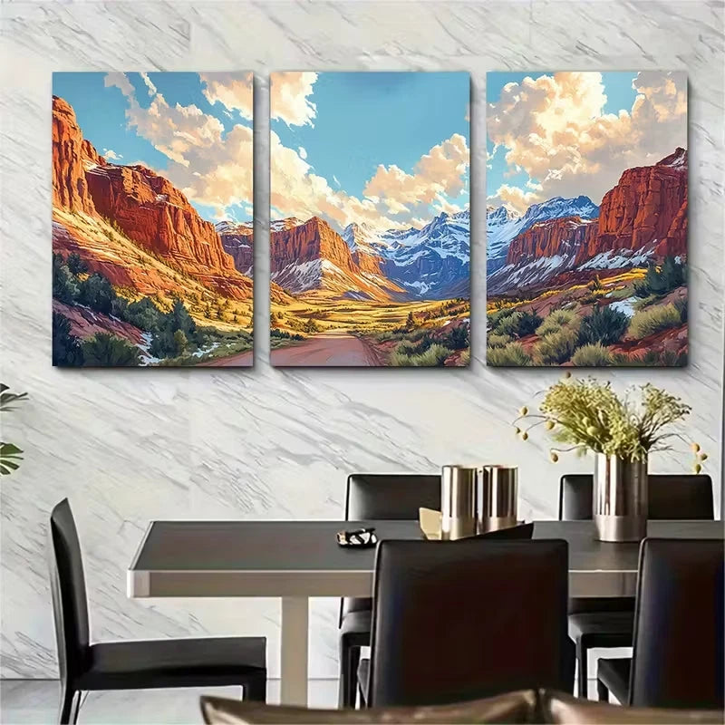3pcs Vernal Art Print Depicting a Fantasy Canyon Metal Print Ready to Hang Art