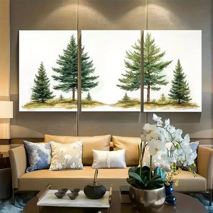 3pcs Pine Trees Watercolor Green Nature Metal Print Ready to Hang Art