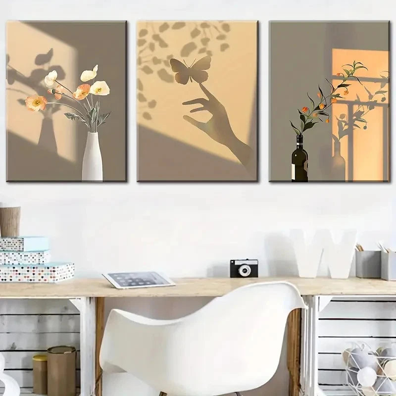 3pcs Beautiful Floral and Sunny Plant Patterns Metal Print Ready to Hang Art