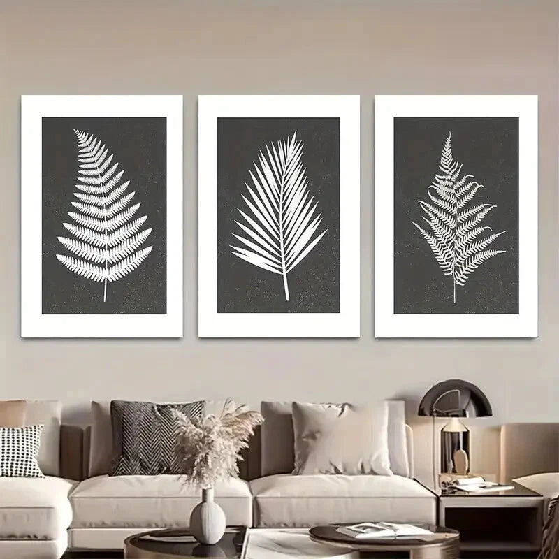 3pcs Black and White Leaves Botanical IllustrationsMetal Print Ready to Hang Art