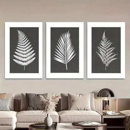 3pcs Black and White Leaves Botanical IllustrationsMetal Print Ready to Hang Art