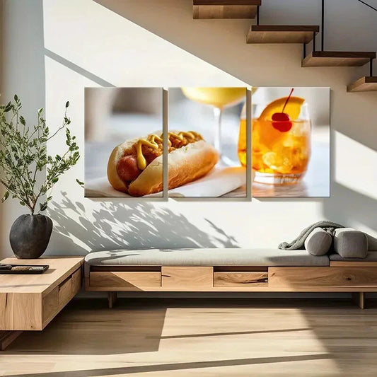 3pcs Hot Dog Cocktail Art Print Poster Metal Print Ready to Hang Art
