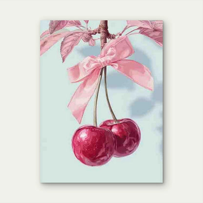 Cherry with Pink Bow 60x90cm Metal Print Ready to Hang