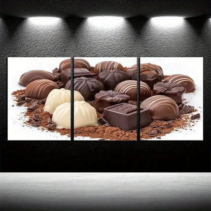 3pcs Delicious Chocolates Illustration Metal Print Ready to Hang Art