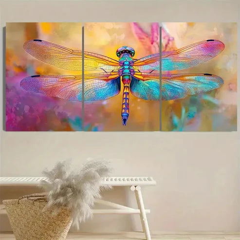 3pcs Vibrant Dragonfly Wall Art Set Canvas Unframed - High Quality Print 100% Australian Made Wall Canvas