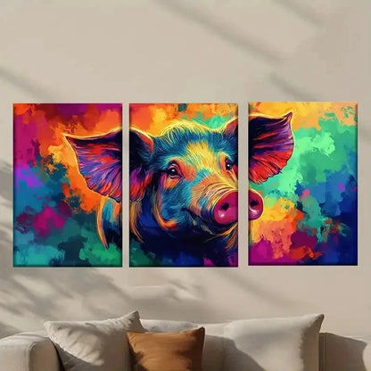 3pcs Abstract Colorful Pig Painting Wall Art Set Canvas Framed 40x60cm - High Quality Print 100% Australian Made Wall Canvas Ready to Hang