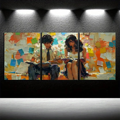 3pcs Modern Abstract Couple Reading Illustration Metal Print Ready to Hang Art