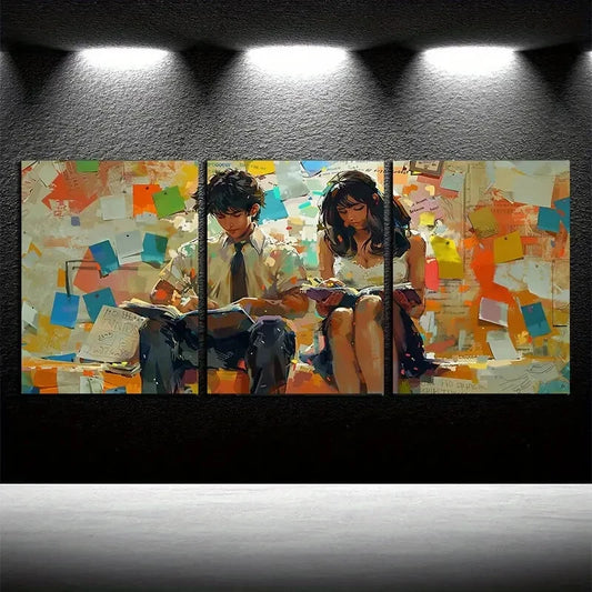 3pcs Modern Abstract Couple Reading Illustration Metal Print Ready to Hang Art