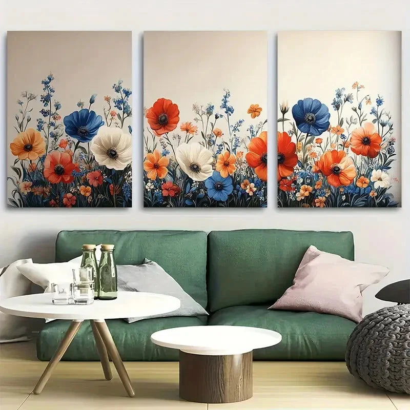 3pcs Williams Wildflower Botanical Floral Metal Print Ready to Hang Art