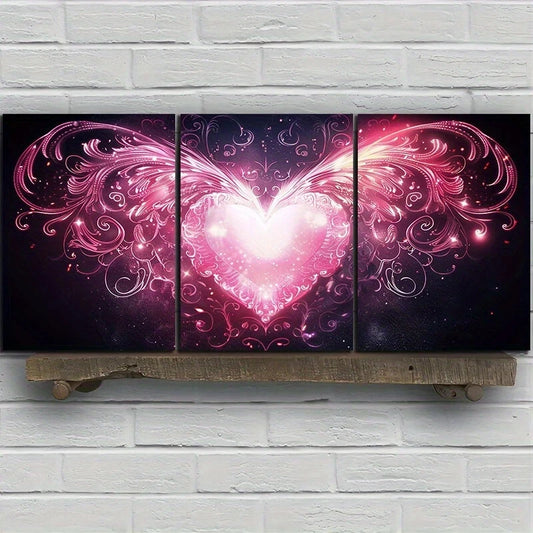 3pcs Wings of Love Pink Themed Metal Print Ready to Hang Art