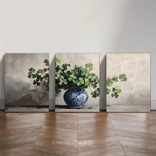 3pcs Eye- Catching Botanical Oil Painting Metal Print Ready to Hang Art