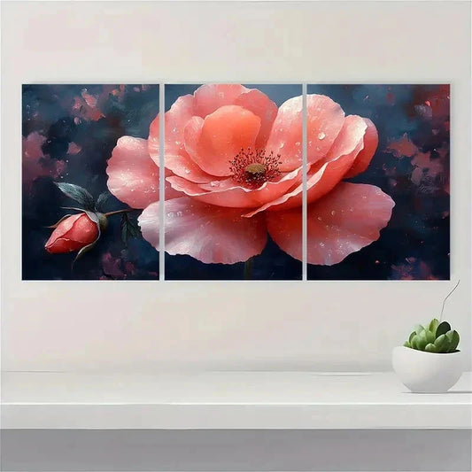 3pcs Pink Watercolor Rose Flower Perfect Wall Art Set Canvas Framed 40x60cm - High Quality Print 100% Australian Made Wall Canvas Ready to Hang