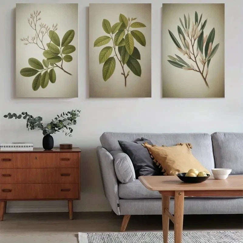 3pcs Eucalyptus Leaves Botanical Branches Metal Print Ready to Hang Art
