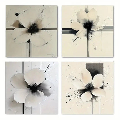 4pcs Modern Abstract Beige Flower Wall Art Canvas Framed