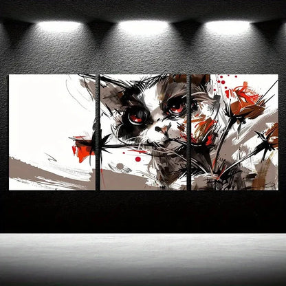 3pcs Cat With Floral Abstract Design Metal Print Ready to Hang Art