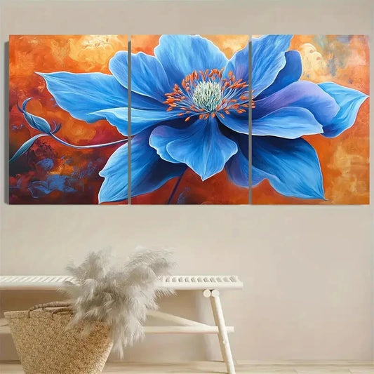 3pcs Vibrant Blue Columbine Flower Illustration Metal Print Ready to Hang Art