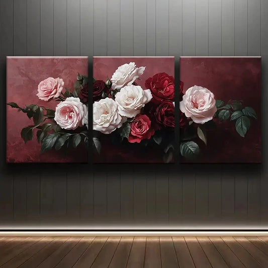 3pcs Colorful Roses Design Painting Metal Print Ready to Hang Art