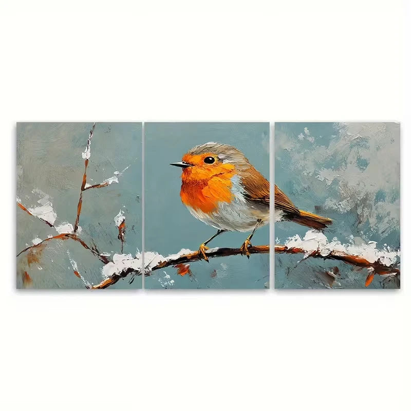 3pcs Robin Painting Bird Brushstroke Metal Print Ready to Hang Art