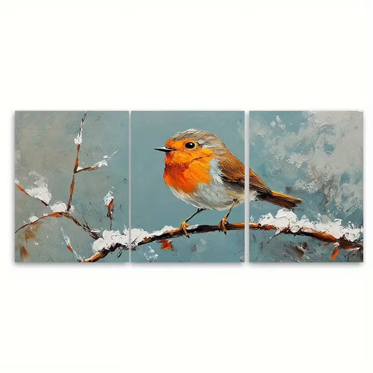 3pcs Robin Painting Bird Brushstroke Metal Print Ready to Hang Art