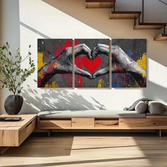 3pcs Hands Forming Heart Abstract Love Metal Print Ready to Hang Art
