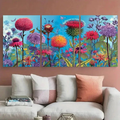 3pcs Edinburgh Travel Botanical Floral Design Wall Art Set Canvas Framed 60x90cm - High Quality Print 100% Australian Made Wall Canvas Ready to Hang