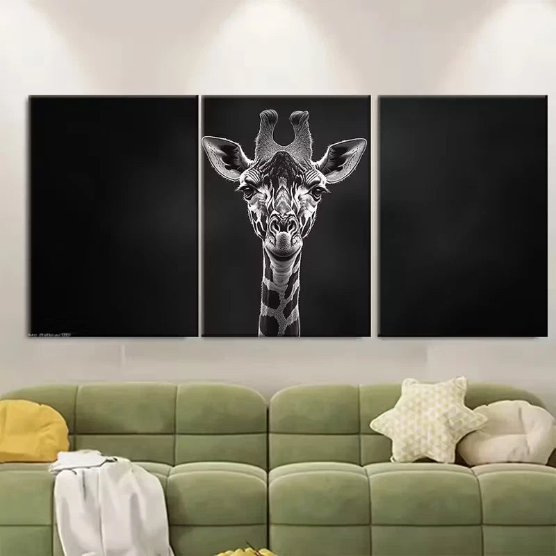 3pcs Monochrome Giraffe Minimalist Animal Metal Print Ready to Hang Art